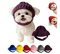 Red Knit Dog Beanie with Ear Flaps - Warm Winter Hat, Red Knitted Pet Hat, Stretchy Knit Soft Ear Flaps Dog Beanie, Santa Hats for Dogs Cat (Purple)
