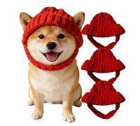 Red Knit Dog Beanie with Ear Flaps - Warm Winter Hat, Soft Knitted Hat Pet Cap Cozy Pet Knits Hats Soft and Stretchy Cold Weather Outdoor Walks & Photos Puppy Neck Scarf Decoration (3pcs)