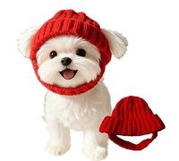 Red Knit Dog Beanie with Ear Flaps - Warm Winter Hat, Soft Stretchy Puppy Knit Cap, Cozy Stretchy Pet Knits Hat and Flexible Fit, For Red Dog Hats with Ear Flaps