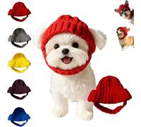Red Knit Dog Beanie With Ear Flaps - Warm Winter Hat, Soft Stretchy Puppy Knit Cap, Reds Wool Knits Dog Beanie With Ear Flaps, Cute Dogs Winter Accessories, Cozy Stretchy Knits Hats (Red)
