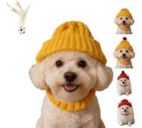 Red Knit Dog Beanie With Ear Flaps - Warm Winter Hat,Soft Warm Pet Cap,Anti-Drop Design,Cute Winter For Dogs & Cats,For Daily Walks & Photo Prop(Yellow-B,S)