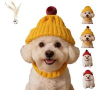 Red Knit Dog Beanie With Ear Flaps - Warm Winter Hat,Soft Warm Pet Cap,Anti-Drop Design,Cute Winter For Dogs & Cats,For Daily Walks & Photo Prop(Yellow-A,M)