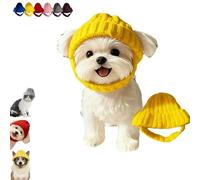 Red Knit Dog Beanie with Ear Flaps - Warm Winter Hat, Stretchy Knit Soft Ear Flaps Beanie, Soft Puppy Cap for Cold Weather Outdoor Walks & Photos, for Small & Medium Dogs & Cats (Yellow)