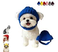 Red Knit Dog Beanie with Ear Flaps - Warm Winter Hat, Stretchy Knit Soft Ear Flaps Beanie, Soft Puppy Cap for Cold Weather Outdoor Walks & Photos, for Small & Medium Dogs & Cats (Blue)