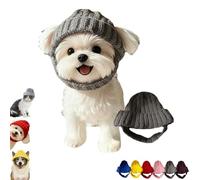 Red Knit Dog Beanie with Ear Flaps - Warm Winter Hat, Stretchy Knit Soft Ear Flaps Beanie, Soft Puppy Cap for Cold Weather Outdoor Walks & Photos, for Small & Medium Dogs & Cats (Gray)