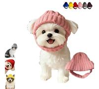 Red Knit Dog Beanie with Ear Flaps - Warm Winter Hat, Stretchy Knit Soft Ear Flaps Beanie, Soft Puppy Cap for Cold Weather Outdoor Walks & Photos, for Small & Medium Dogs & Cats (Pink)