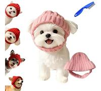 Red Knit Dog Beanie with Ear Flaps - Warm Winter Hat with Ear Holes, Soft Knitted Hat Cap for Dogs - Turn Your Pup into the Season’s Cute Star (Pink)