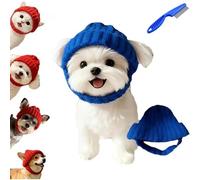 Red Knit Dog Beanie with Ear Flaps - Warm Winter Hat with Ear Holes, Soft Knitted Hat Cap for Dogs - Turn Your Pup into the Season’s Cute Star (Blue)