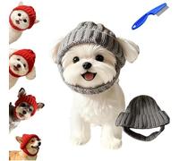 Red Knit Dog Beanie with Ear Flaps - Warm Winter Hat with Ear Holes, Soft Knitted Hat Cap for Dogs - Turn Your Pup into the Season’s Cute Star (Grey)