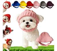 Red Knit Dog Beanie With Ear Flaps, Warm Winter Pet Hat, Soft Stretchy Knitted Dog Beanie For Small Medium Dogs & Cats, Cozy Ear Cover Cap For Cold Weather Outdoor Walks & Christmas (Pink)