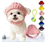 Red Knit Dog Beanie with Ear Holes, Stretchy and Warm Winter Hat for Small Pets, Soft Cute Snood Wrap for Cold Weather and Outdoor Walks, Anti-Drop Design (Pink)