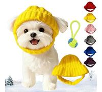 Red Knit Dog Beanie with Ear Holes, Stretchy and Warm Winter Hat for Small Pets, Soft Cute Snood Wrap for Cold Weather and Outdoor Walks, Anti-Drop Design (Yellow)