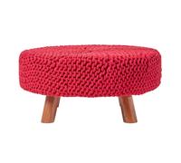 Large Round Cotton Knitted Footstool on Legs Homescapes Red One Size