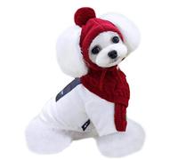 Red Knitted Pet Hat & Scarf Set, Cozy Fall & Winter Outfits for Dogs, Cats, Puppies, & Kittens, Warm Acrylic Yarn Costume Accessory