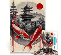 Red Koi And Japanese Icon 1000-piece Puzzle for Teenagers Mind Exercise Toy Mind Calm Design Assembly Cherished Gift (38x26cm)