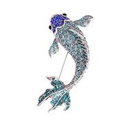 Red Koi Crystal Brooch - Chinese Style Festive Fish Pin for Coat Suit Convertible Corsage Prosperity Symbol(Lakebluecarp)