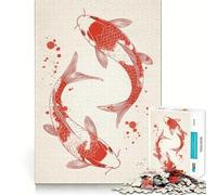 Red Koi Fish Illustration 1000 Pieces Jigsaw Puzzles for Adults Mind Exercise Toy Relax Time Precision Cut Stylish Gift (38x52cm)