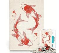Red Koi Fish Illustration Jigsaw Puzzles 1000 Pieces for Teenagers Raise Memory Easy Leisure Clean Edge Xmas Surprise (38x26cm)