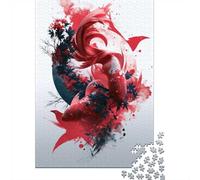 Red Koi Fish with Floral Elements Jigsaw Puzzle for Adults, 1000 Pieces, 70x50cm/1000pcs, Fresh Winter Hobby, Relaxing Home Time And January Evenings