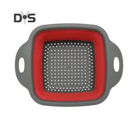 (red, L) Collapsible Drain Basket with Handle Food Grade BPA Free Large Capacity Square Silicone Folding Colander Vegetables Fruits Strainer