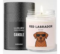 Red Labrador Gifts - Luxury Soy Wax Candle - Vanilla, Jasmine, Sugared Almond - Dogs in Shades - Makester