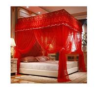 Red Lace Bed Canopy - Mosquito Netting for Fabric Beds, Summer Romantic Bedroom Drapes, Protective Mesh Shield, 120/150/180/200CM Bed Decoration, Princess Room Decor