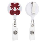 Red Lace Cherry with A Bow Retractable Badge Holder Reel Clip ID Card Holder for Doctor Nurse Student Office Worker