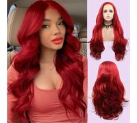 Red Lace Front Wig 13x4 Synthetic Body Wave Transparent Lace Front Wigs with Glueless Middle Part Pre-Plucked with Baby Hair Christmas Natural-Looking Party Date Outfit Every Day 26 inch
