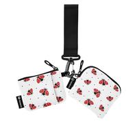 Red Lady Bug Women's Purse, Ladybug Motif, Large Capacity with Zip, Coin Compartment, 2 Pieces, Multicoloured, Multicoloured., 4.13"(L) x 3.5"(W), Travel Accessories, Multicoloured., 4.13"(L) x