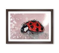 Red Ladybird Insect on a Pink Petal in Abstract Framed Print | A2 Walnut Framed Wall Art | Ready to Hang | Abstract Fantasy Picture | Living Room Bedroom Lounge Office