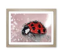 Red Ladybird Insect On A Pink Petal In Abstract Modern Art Framed Print | A3 Oak Framed Wall Art | Ready to Hang | Abstract Fantasy Picture | Living Room Bedroom Lounge Office