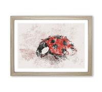 Red Ladybird Insect on a Pink Petal Watercolour Framed Print | A2 Oak Framed Wall Art | Ready to Hang | Modern Historical Picture | Living Room Bedroom Lounge Office