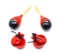 Red Ladybird Maracas and Castanets Adult Red and Black, Complete Spanish Musical Set, Red Polka Dot Color, Spanish Traditional Colors, Rumba Stirrers Traqueteo Hand Percussion