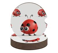 Red Ladybug Car Coasters, 6PCS Non-Slip Car Cup Holder Coasters with Cork Base, Heat Resistant & Waterproof Drink Coaster for Women Men
