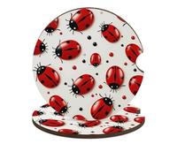 Red Ladybug Car Coasters Cup Holder Insert Coaster, 2Pcs Absorbent Cork Bar Coasters, Heat Resistant Reusable Anti Slip Drink Coaster Car Decor Auto Accessories for Women