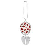 Red Ladybug Car Rear View Mirror Pendant Silver Angel Wings Rearview Mirror Hanging Accessories Cute Car Hanging Ornament Personalized Cars Rearview Mirrors Charms for Women Men