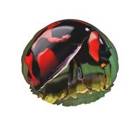 Red Ladybug Dasisy Print Reusable Shower Cap for Women, Double Waterproof Layers Bath Hat, Quick Dry Bath Hair Cap