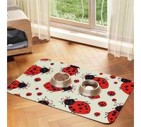 Red Ladybug Dog Food Mats for Floors, 12x18 Inch Non-Slip Super Absorbent Pet Food Mat, Dishwasher Dog Mat for Food and Water, Cute Rubber Quick Dry Pet Feeding Mat for Dogs Puppy Cats
