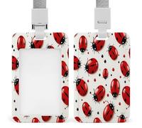 Red Ladybug ID Badge Holder Waterproof Card Protector Push-Pull Slot Work ID Card Holder with Lanyard Personalized Detachable Card Holders for Office Corporate Use