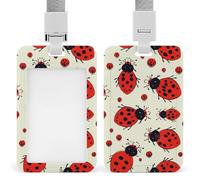 Red Ladybug ID Badge Holder with Lanyard Vertical Badge Reel Clip Durable Clear Window Name Tag ABS Plastic Push-Pull Design ID Card Holder for Office, Nurses, Employees