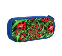 Red Ladybug Large Capacity Double Layer Pencil Case,Customizable Full Print Polyester Fabric Organizer-School, Office, Travel Makeup Pouch