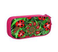 Red Ladybug Large Capacity Double Layer Pencil Case,Customizable Full Print Polyester Fabric Organizer-School, Office, Travel Makeup Pouch