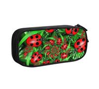 Red Ladybug Large Capacity Double Layer Pencil Case,Customizable Full Print Polyester Fabric Organizer-School, Office, Travel Makeup Pouch