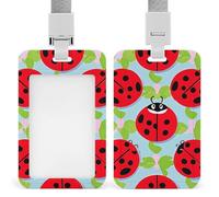Red Ladybug Pattern Badge Holder with Lanyard - Waterproof Hard Plastic ID Card Holder Professional Name Tag Vertical ID Card Name Badge for Office Nurse Doctor Teacher