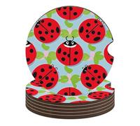 Red Ladybug Pattern Car Coasters, 6PCS Non-Slip Car Cup Holder Coasters with Cork Base, Heat Resistant & Waterproof Drink Coaster for Women Men