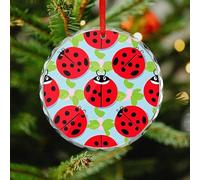 Red Ladybug Pattern Christmas Ornaments - Round Christmas Tree Decorations with Red String, Winter Holiday Keepsake Pendant for Fireplace, Mantel, Wreath Holiday Party Decor (3.1 Inch)