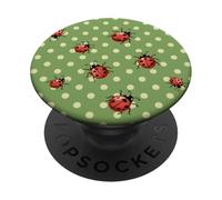 Red Ladybug Pattern Green Polka Dot Aesthetic Y2K Summer PopSockets Adhesive PopGrip