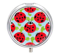 Red Ladybug Pattern Pill Organizer 3 Compartments, Round Small Pill Box for Purse & Pocket, Portable Daily Medicine Box to Hold Vitamins, Supplements, Pills, Fish Oil