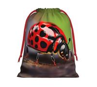 Red Ladybug Pattern Print Drawstring Gift Bag, Xmas Wrapping Bags For Presents With Birthday Holiday Party