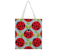 Red Ladybug Pattern Tote Bag, Aesthetic Canvas Tote Bag Reusable Grocery Shopping Bag for Women Men